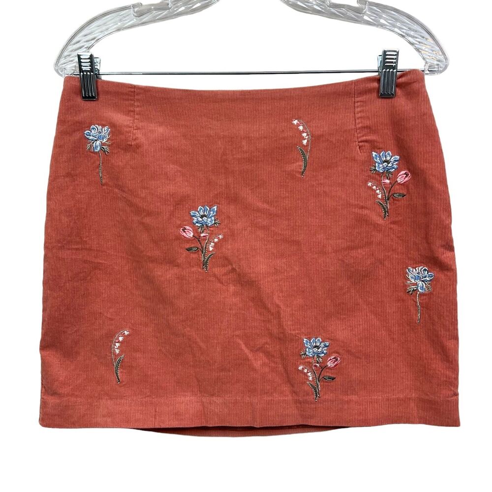 H&M Divided Womens Mini Corduroy Skirt Floral Embroidered Lined Coral Size 6*